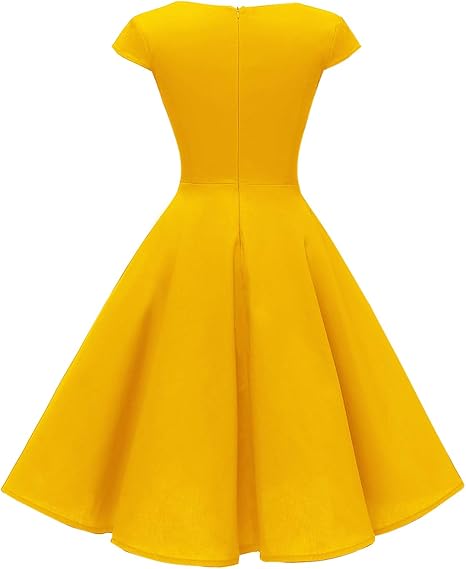 Women's Cap Sleeve 1950s Retro Vintage Cocktail Swing Dresses with Pocket