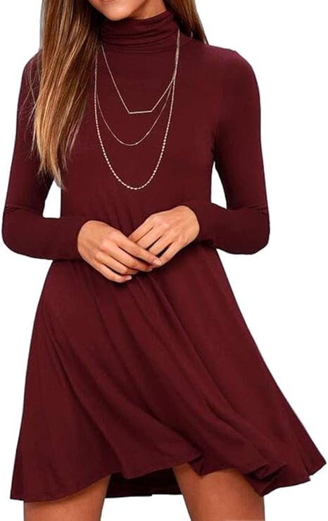 Women's Long Sleeve Turtleneck Casual Loose T-Shirt Dresses