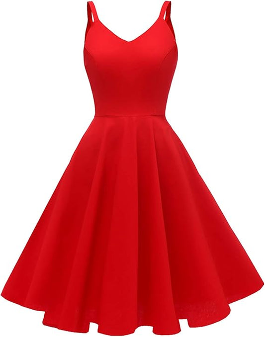 Women's 1950s Retro Vintage Spaghetti Strap Cocktail Swing Dresses with Pockets