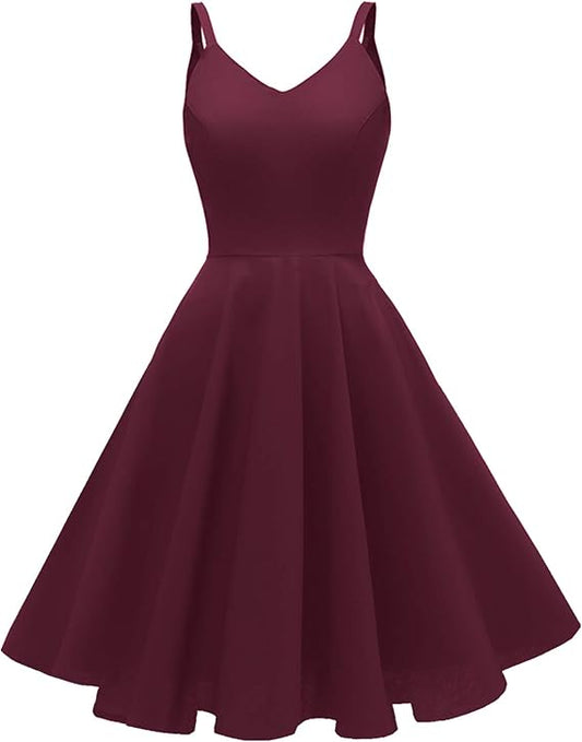 Women's 1950s Retro Vintage Spaghetti Strap Cocktail Swing Dresses with Pockets