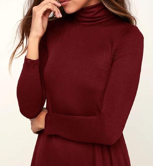 Women's Long Sleeve Turtleneck Casual Loose T-Shirt Dresses