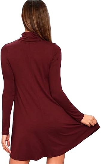 Women's Long Sleeve Turtleneck Casual Loose T-Shirt Dresses