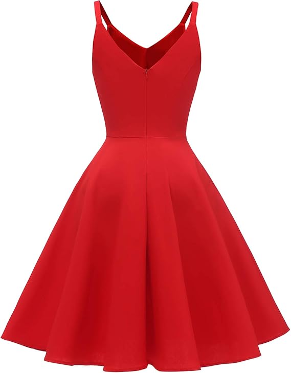 Women's 1950s Retro Vintage Spaghetti Strap Cocktail Swing Dresses with Pockets