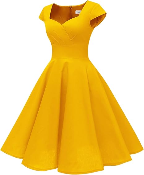 Women's Cap Sleeve 1950s Retro Vintage Cocktail Swing Dresses with Pocket