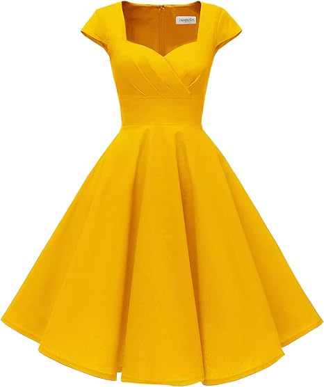 Women's Cap Sleeve 1950s Retro Vintage Cocktail Swing Dresses with Pocket