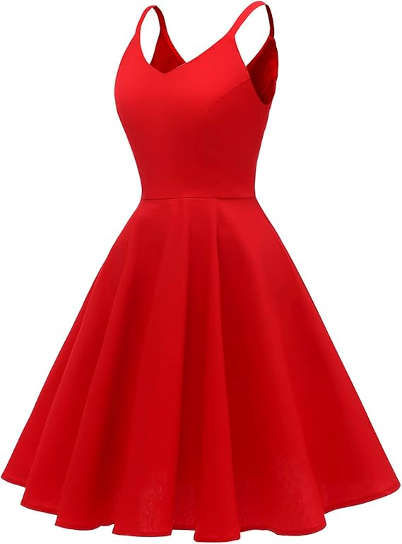 Women's 1950s Retro Vintage Spaghetti Strap Cocktail Swing Dresses with Pockets