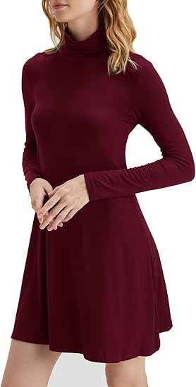 Women's Long Sleeve Turtleneck Casual Loose T-Shirt Dresses