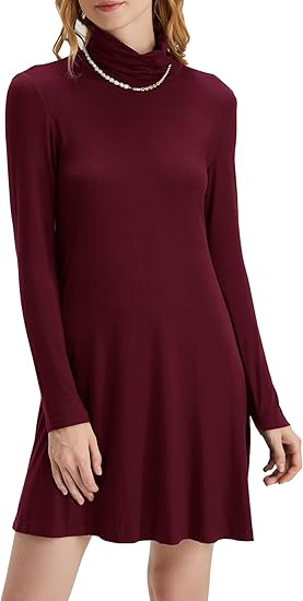 Women's Long Sleeve Turtleneck Casual Loose T-Shirt Dresses