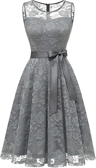 Women's Floral Lace Dress Short Bridesmaid Dresses with Sheer Neckline