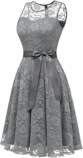 Women's Floral Lace Dress Short Bridesmaid Dresses with Sheer Neckline