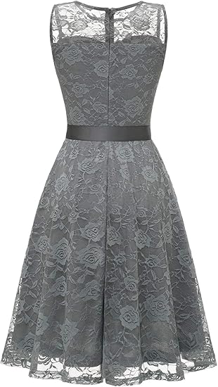 Women's Floral Lace Dress Short Bridesmaid Dresses with Sheer Neckline