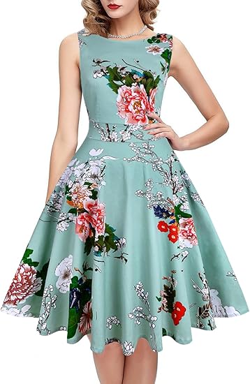 Women's Vintage Floral Spring Garden Rockabilly Swing Prom Party Cocktail Dress