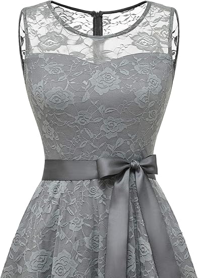 Women's Floral Lace Dress Short Bridesmaid Dresses with Sheer Neckline