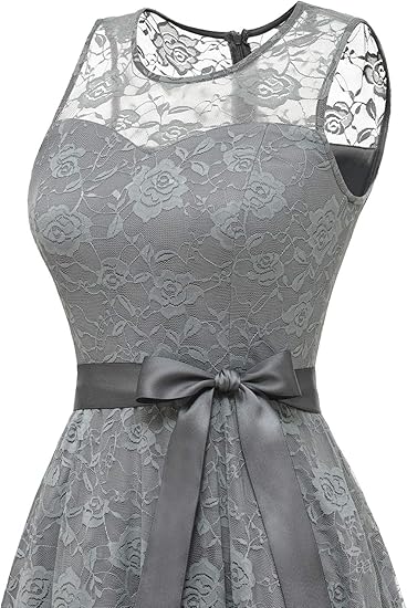 Women's Floral Lace Dress Short Bridesmaid Dresses with Sheer Neckline